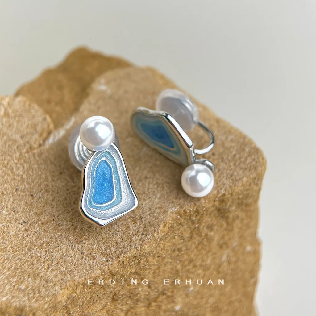[Salt Lake Series] Designer Silver Needle Enamel Gradient Drip Glaze Asymmetric Original Earrings Factory Earrings for Women