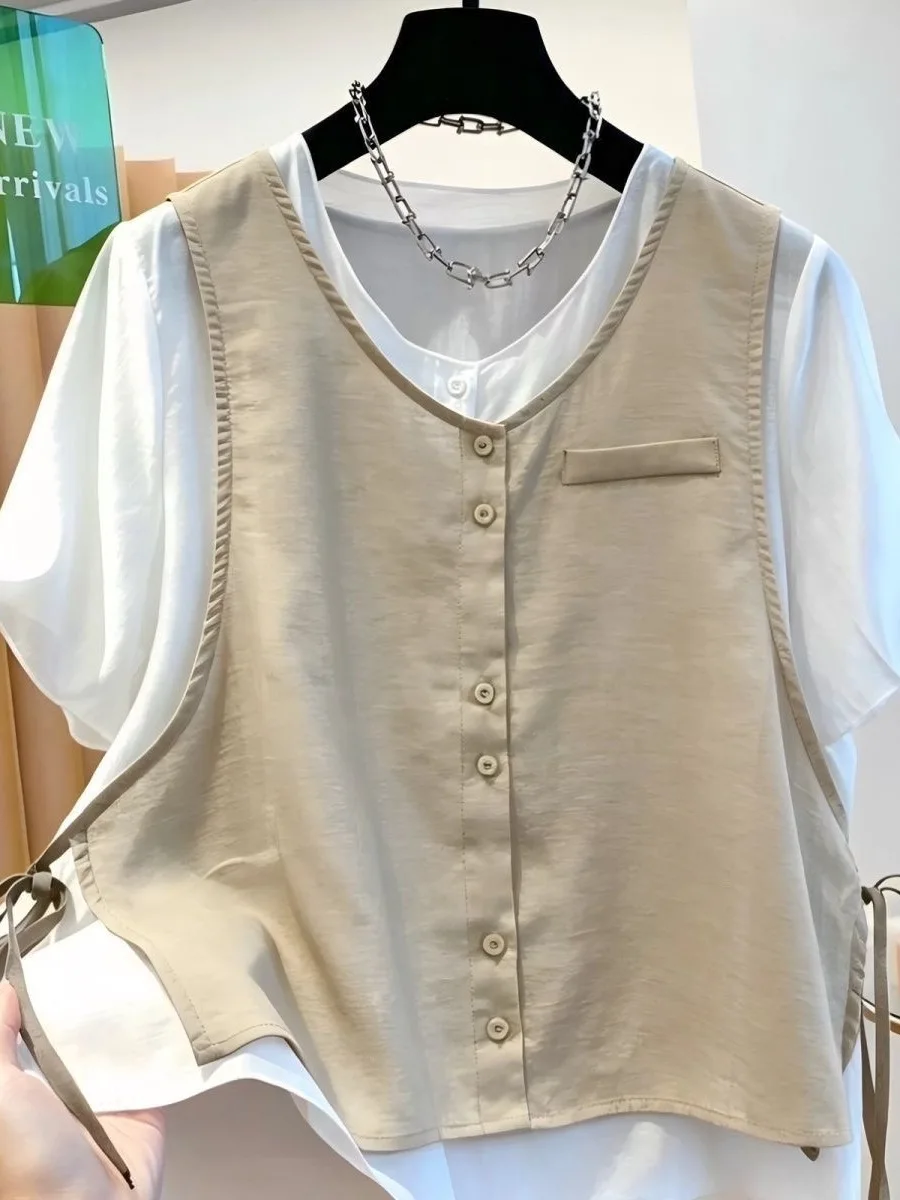 Elegant Women's Loose Short Sleeve Shirt Lightweight Breathable Fashionable Korean Style Summer Top Unique Beautiful Design