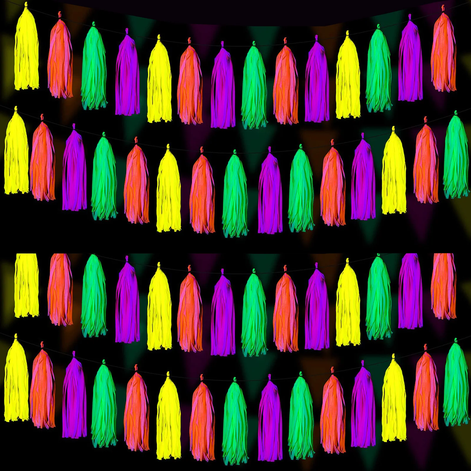 

5Pcs Glow in The Dark Supplies Neon Paper Tassels Birthday Party Wedding Black Light Reactive UV Glow Party Decorations
