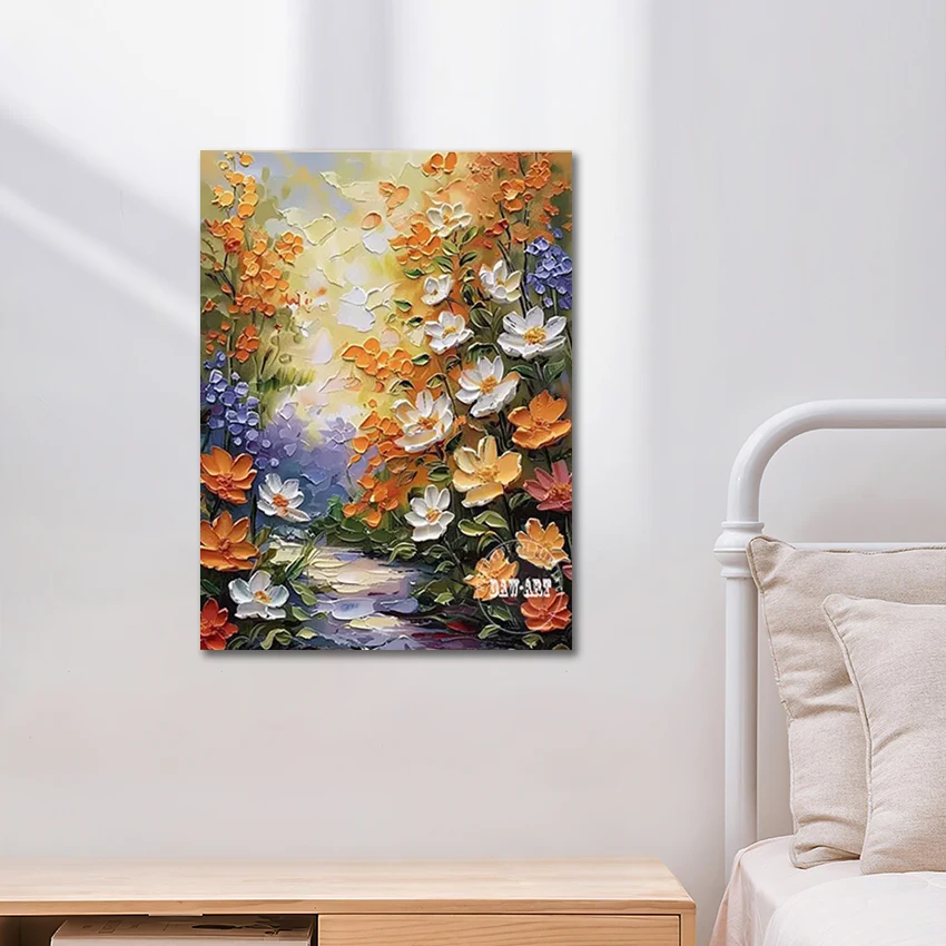

Художественная стена с наружным пейзажем, абстрактный дизайн акриловых цветов, безрамная картина, картины маслом на холсте, большое современное украшение