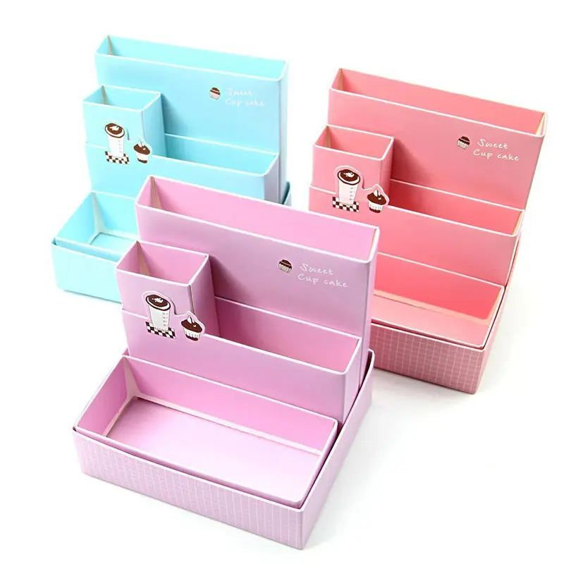 DIY Paper Board Storage Box Desk Decor Stationery Makeup Cosmetic Organizer New Home Household Storage Helper Gifts for Kids