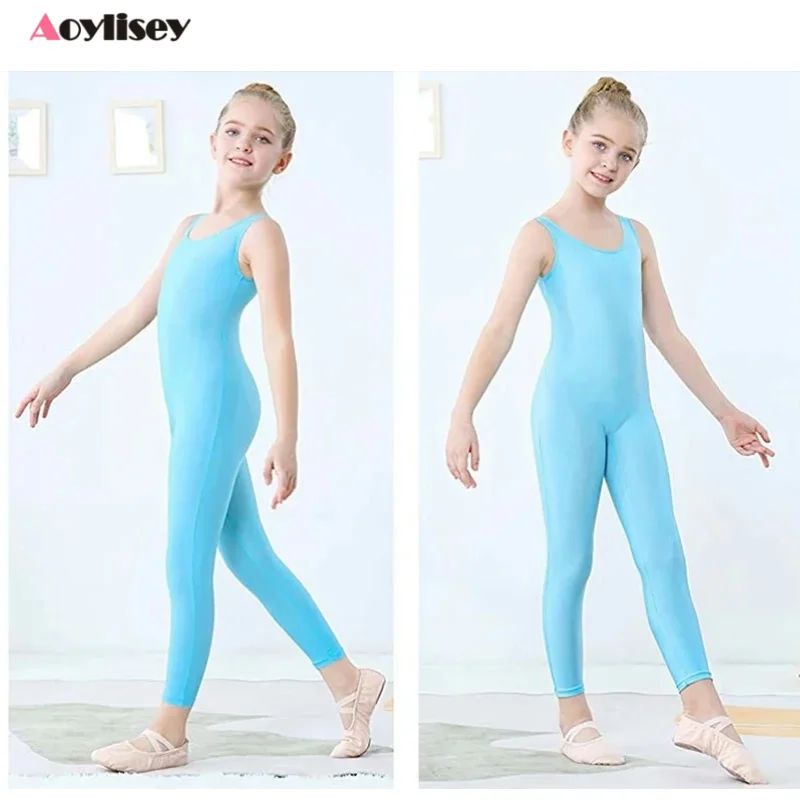 Kinder ärmellose Tank Unita rds Ballett trägt Spandex Ganzkörper Mädchen Overall U-Ausschnitt Tanz kostüme Gymnastik Bodysuit