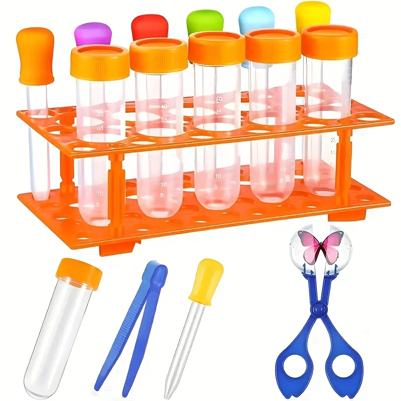 Sports skill development tool kit, including extra large test tubes, colored silicone droppers, durable orange storage boxes and