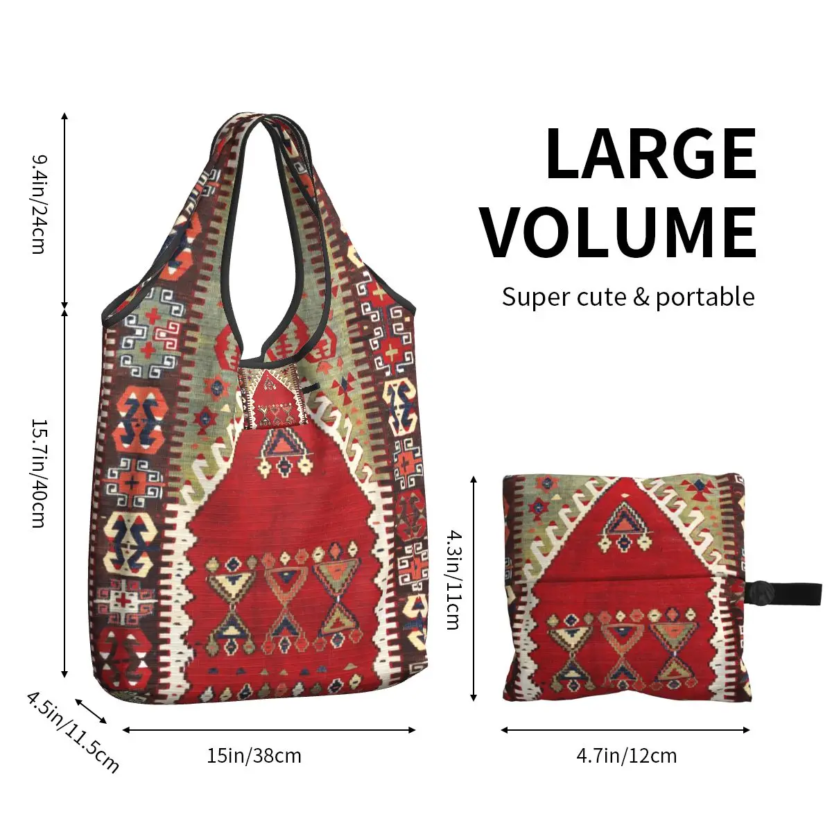 Custom Aksaray Tribal Antique Turkish Kilim Shopping Bag Women Portable Grocery Bohemian Ethnic Persian Carpet Tote Shopper Bags