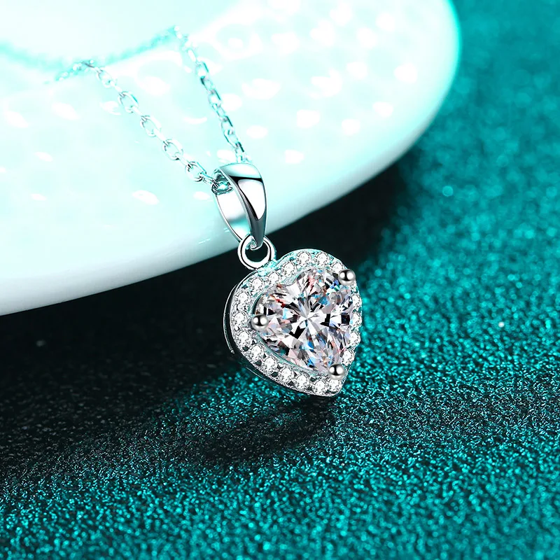 LORIELE 1ct Heart Cut Moissanite Necklace for Women Colorless Classic Pendant 100% S925 Sterling Silver Chain Jewelry Wholesale