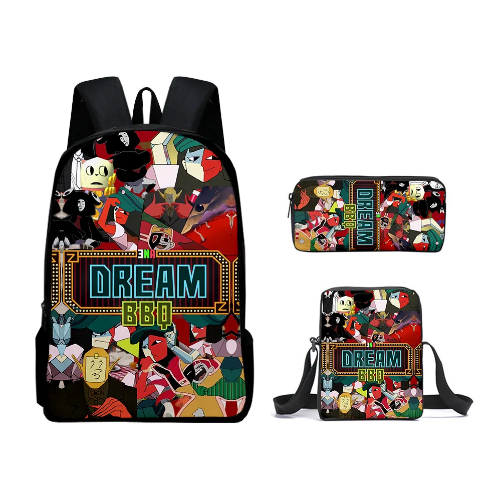 Cartoon Novelty ENA Dream BBQ 3D Print 3pcs/Set pupil School Bags Laptop Daypack Backpack Inclined shoulder bag Pencil Case