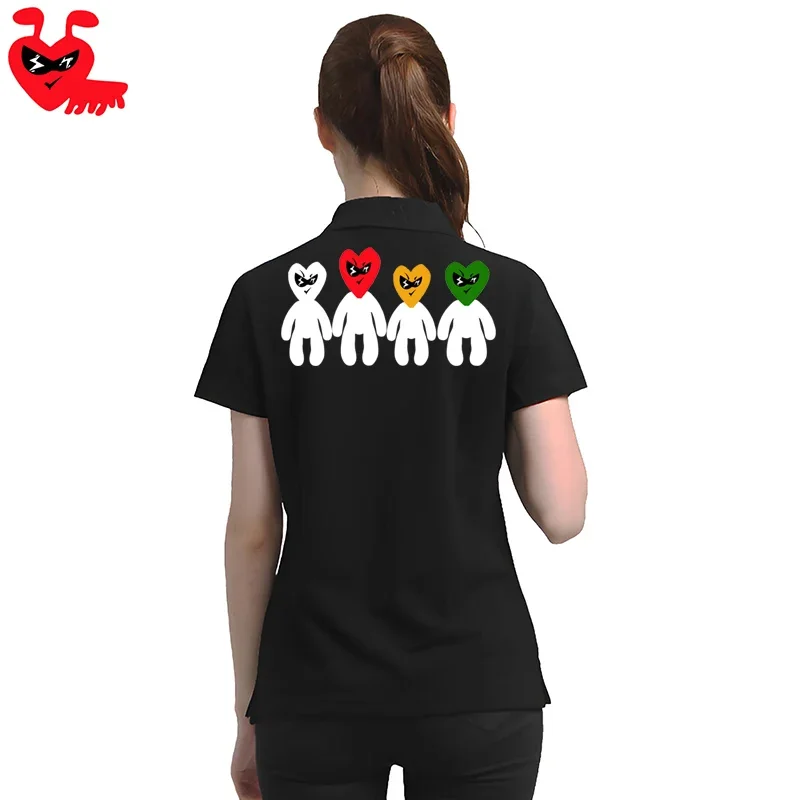 Break Egg Women Polo Shirt Cotton Cartoon Ant Embroidered Multiple Little People Printed Short Sleeve Women Summer Polo Shirt