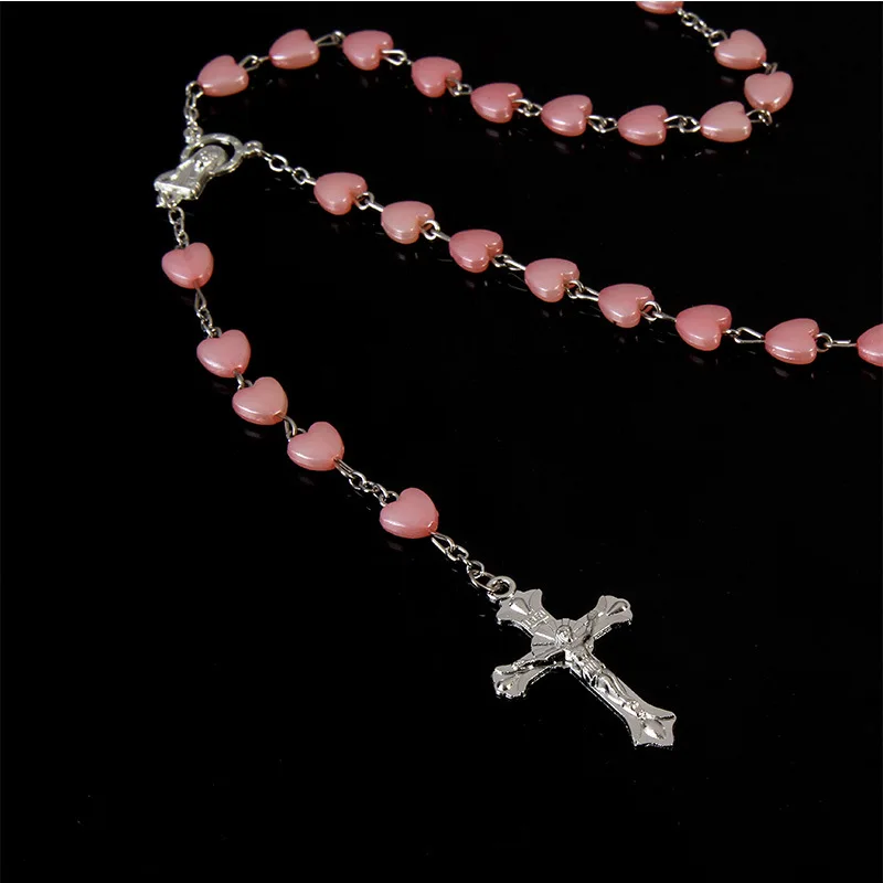 Catholic porcelain white love rosary prayer necklace Mary blessing rosary prayer porcelain white heart-shaped beads necklace