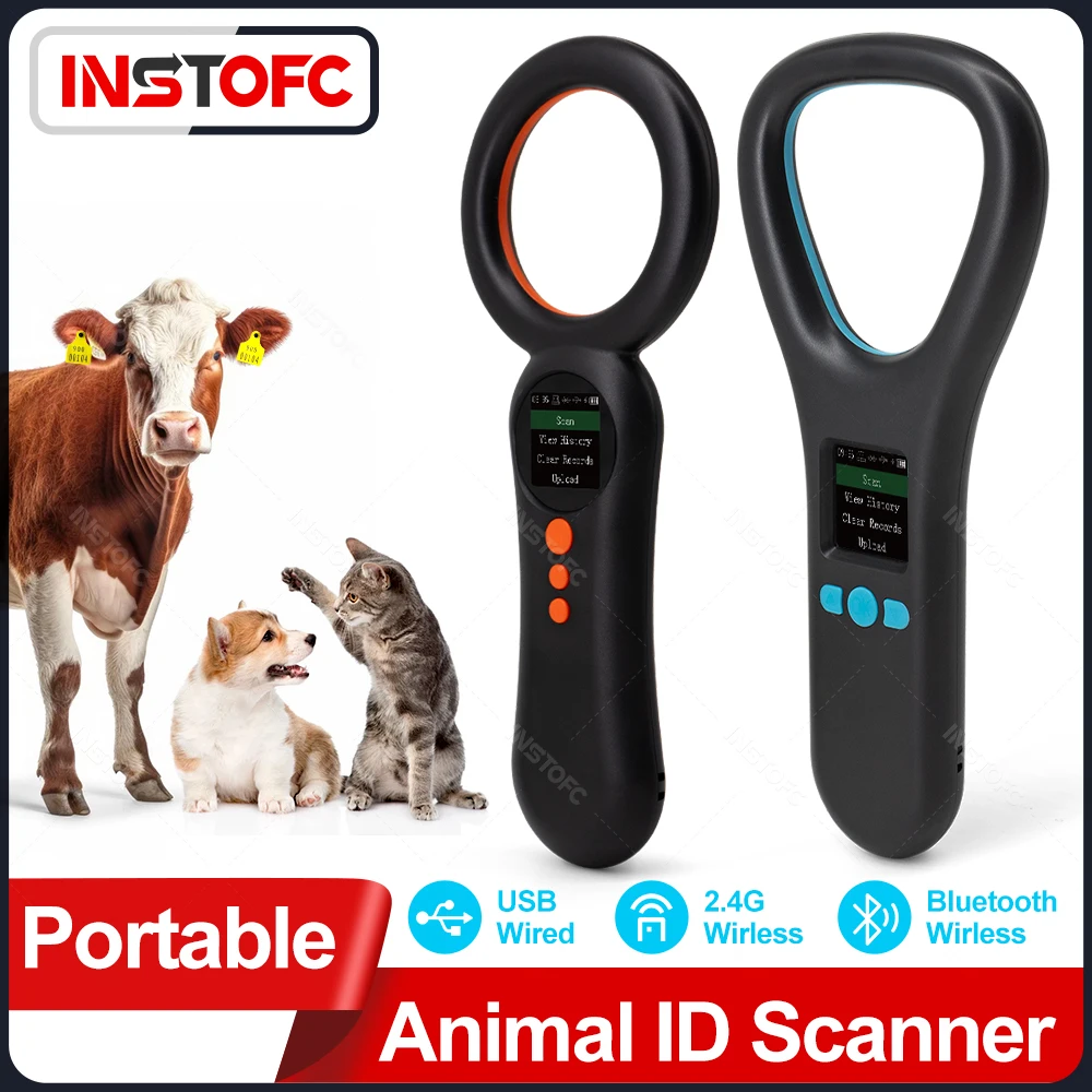 Mini Mobile USB or Bluetooth Pet Animal ID Scanner RFID Reader Electronic Tags as EMlD and FDX-B(ISO 1784/85) 1.44inchLCD Screen