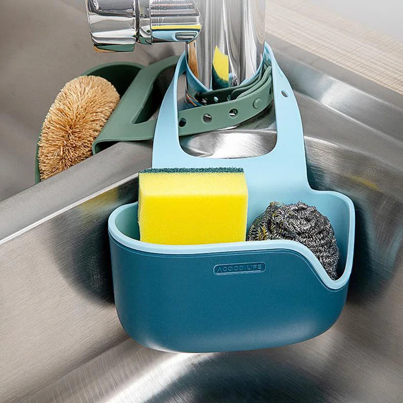 Kitchen Soap Sponge Drainer Rack Sink Storage Bakset Adjustable Faucet Holder Saddle Kitchen Bathroon Sink Organizer