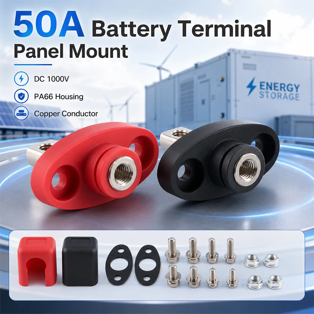 

50A Lithium Battery Energy Storage Terminal,Flame Retardant Rhombus Panel Mount Feed-Through Connector, Heavy Duty Copper Lug