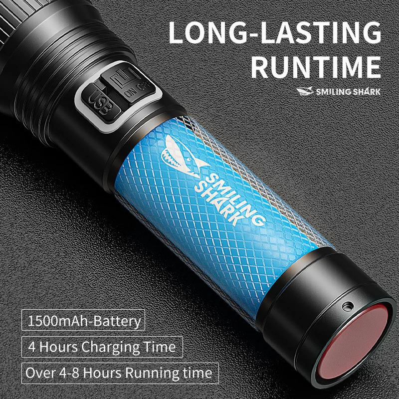 SMILING SHARK Outdoor Flashlight Portable Strong Light Variable Focus with Floodlight Side Light Home Outdoor Camping Flashlight