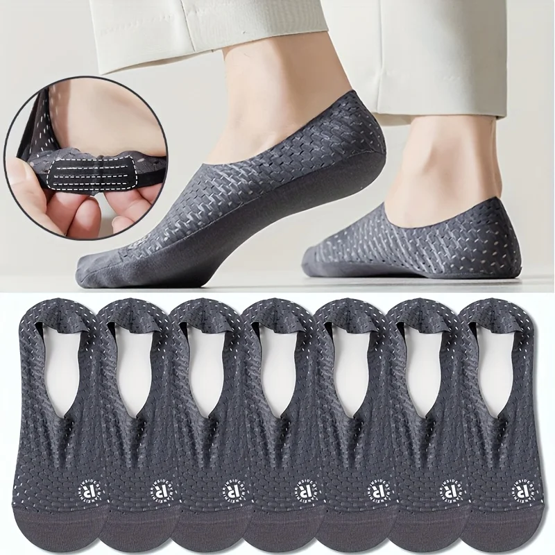 

7-Pairs Men's Solid Color No-Show Socks Breathable Towel Bottom Anti-Slip Business Casual Sports High-Quality Invisible Sock