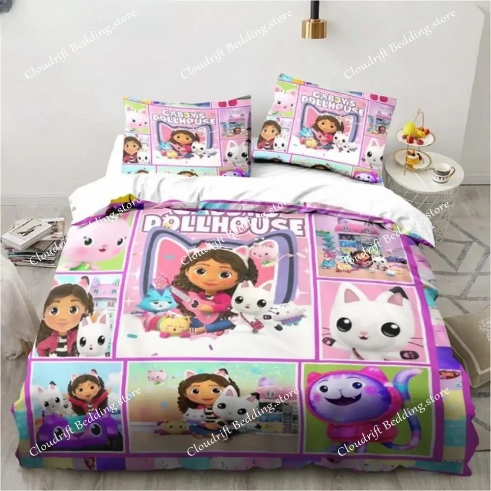 Gabby's Dollhouse Bedding Set Cartoon Pillowcases Quilt Cover For Girl Kids Gift Sing Twin Full Queen Cute Kawaii 3D Duvet Cover