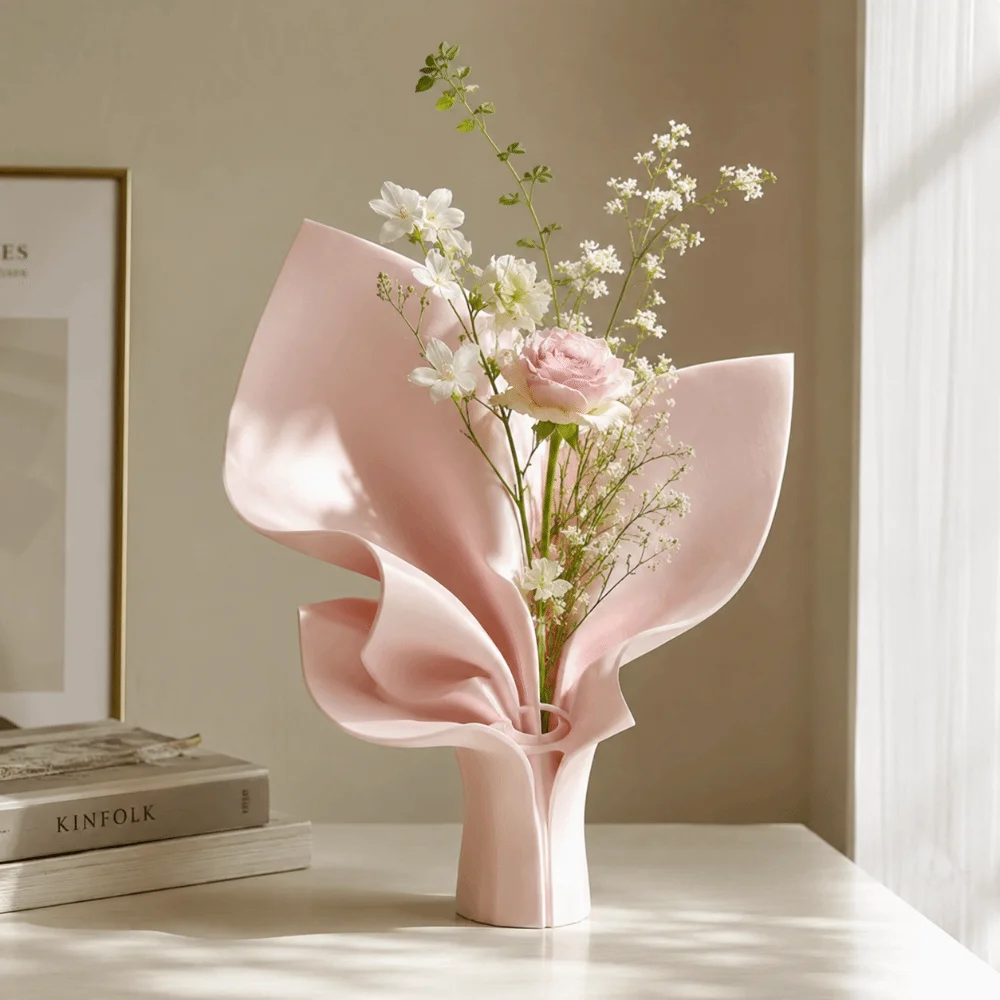 Nordic Style Flower Bouquet Vase Creative Irregular Desktop Ornament Modern Art 3D Printing Flower Display Container Gift