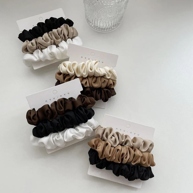 3Pcs/Set Satin Hair Scrunchies Set Vintage Solid Color Elastic Hair Bands Ponytail Hair Rope Fashion Hair Accessories For Girls