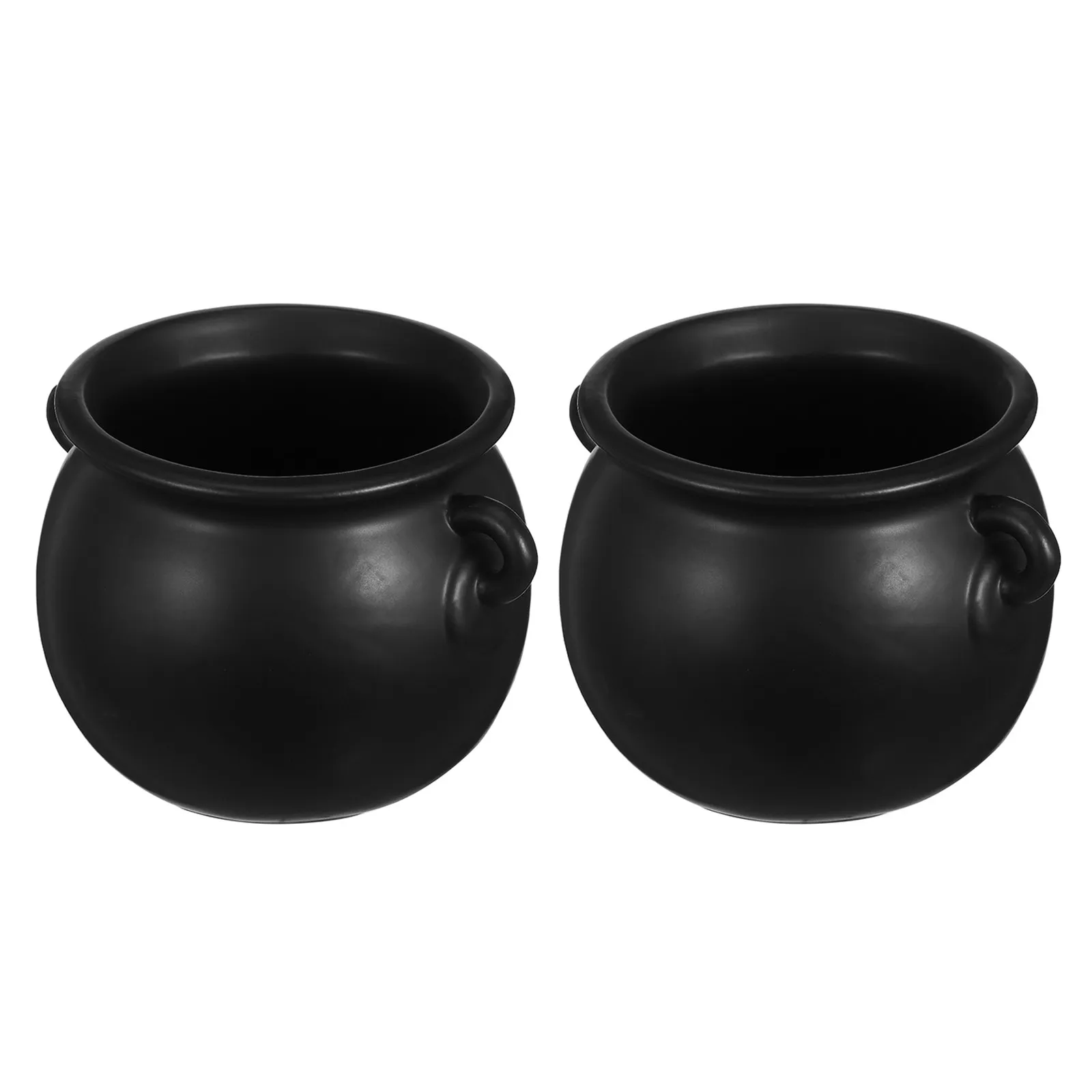 2Pcs Mini Halloween Witch Cauldron Candy Bowl Black Plastic Treat Holder Trick Or Treat Snack Serving Bowl Party Decor