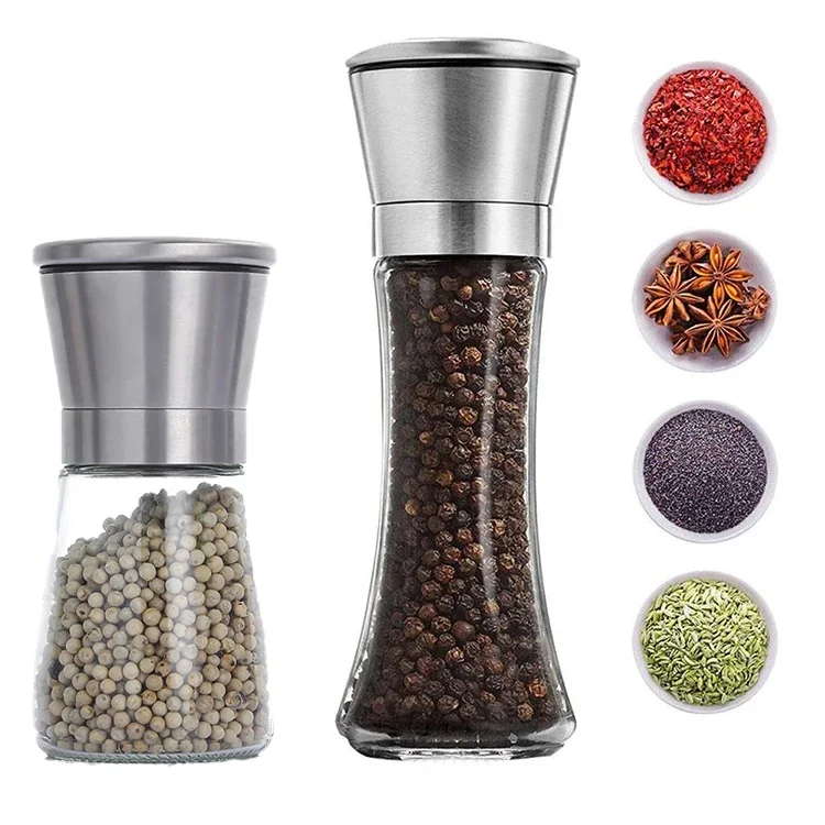 Multi-functional Pepper Shakers Set with Stand Stainless Steel Salt Pepper Mill Manual Spice Pepper Grinder Mill Milled Powder