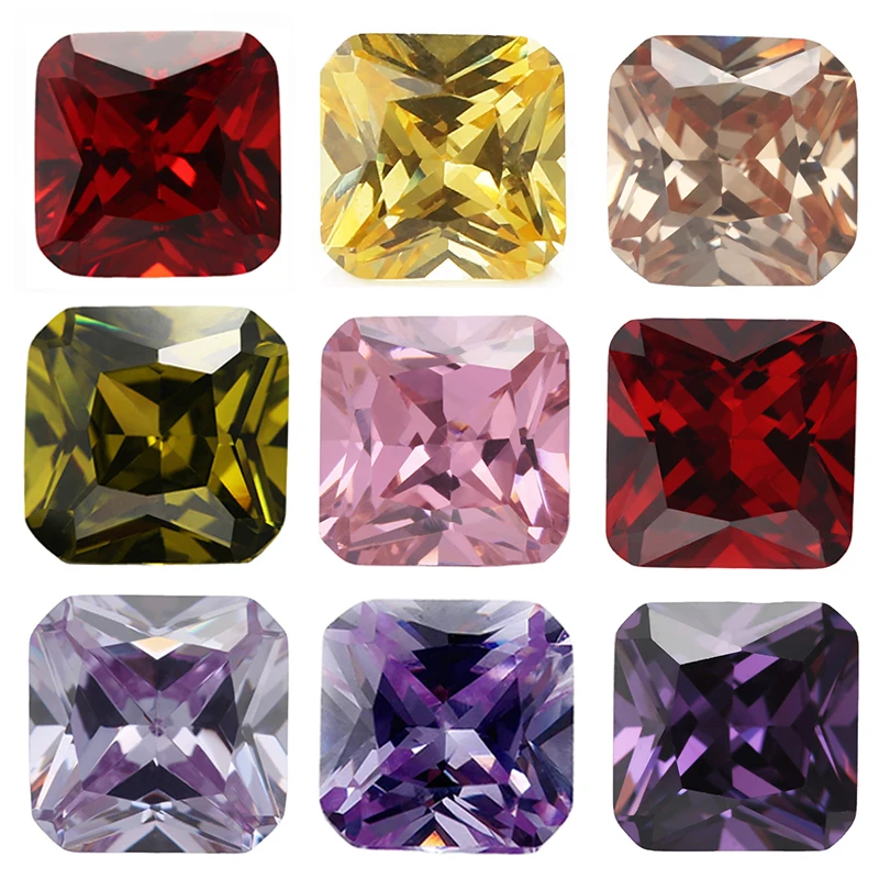 3x3mm~10x10mm 5A Square Octangle Shape Assorted Colors Cubic Zirconia Stones Loose CZ Synthetic Gems Beads for Jewelry