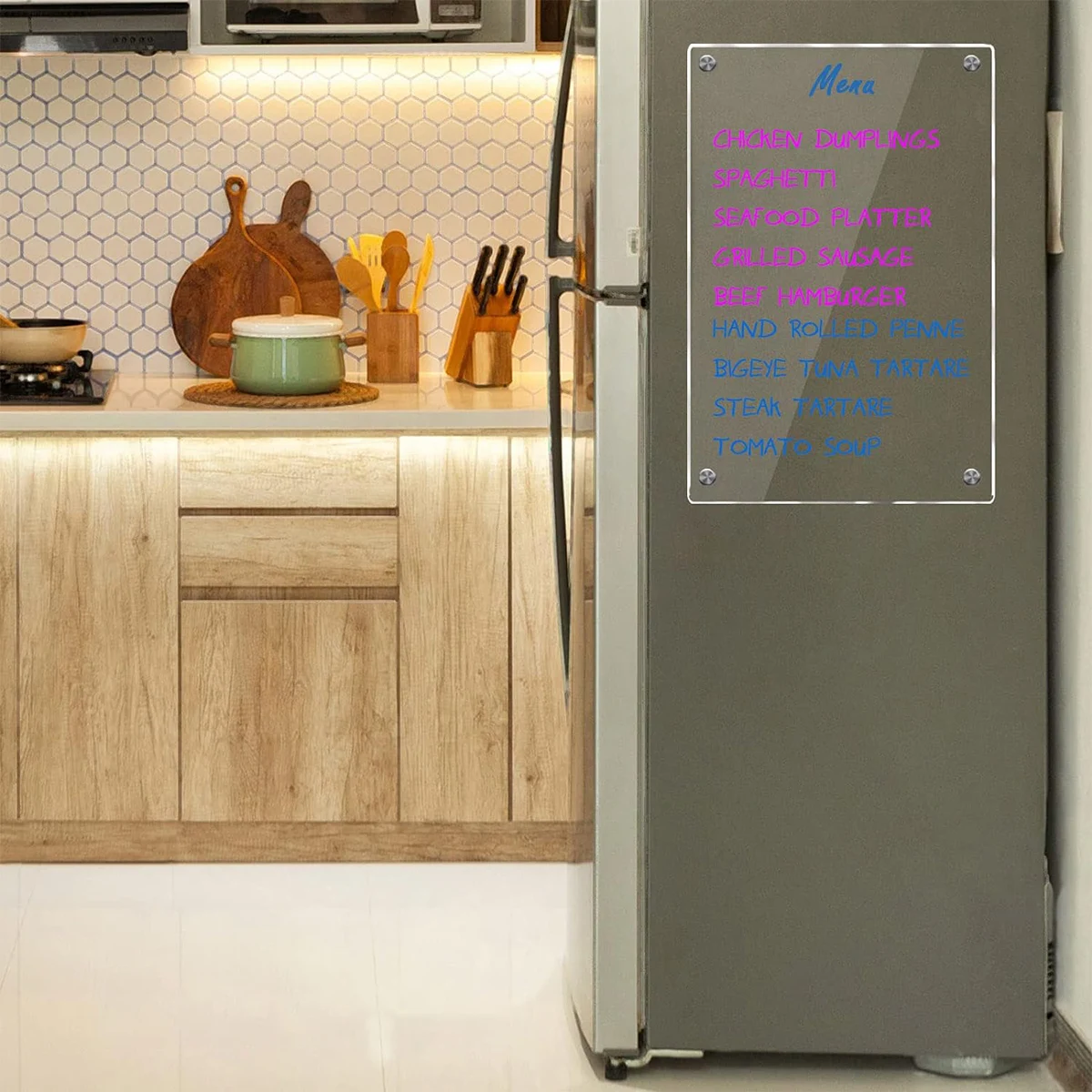 Magnetic Calendar Board for Fridge,  Clear Acrylic Dry Erase Board, Erasable Refrigerator Monthly Weekly Planner Schedule White