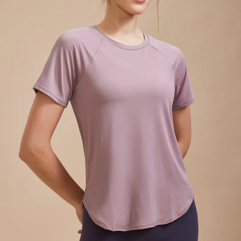 

Women's High-End Yoga Activewear Thin Short Sleeve Fitness Top Professional Running Quick-Dry Loose Hooded T-Shirt for Summer