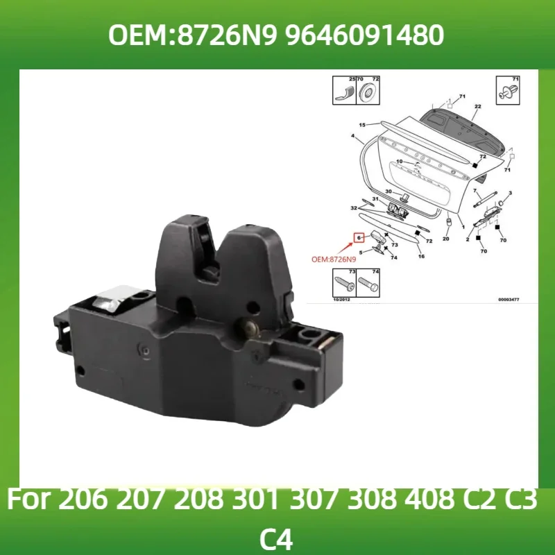 8726N9 9646091480 cerradura de maletero para Peugeot 206 207 208 301 307 308 408 para Citroen C2 C3 C4 Elysee bloque de bloqueo de puerta trasera