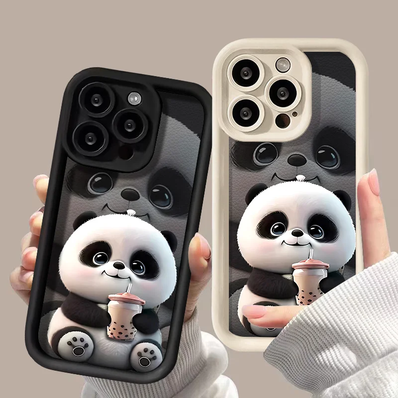 Cartoon Panda Phone Case For iPhone 15 14 Pro Max 11 12 13 Pro XS Max XR X SE 2022 2020 7 8 15 Plus 14Pro Case Luxury Soft Cover