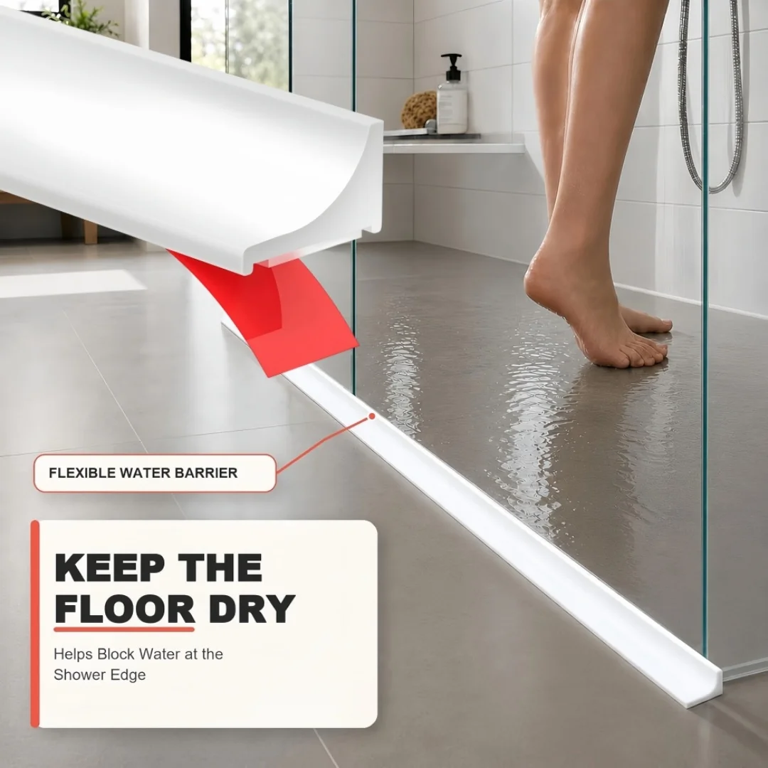 1PC 2M/78.74IN Collapsible Shower Threshold Water Dam Self-Adhesive Water Barrier for Shower and Water Stopper