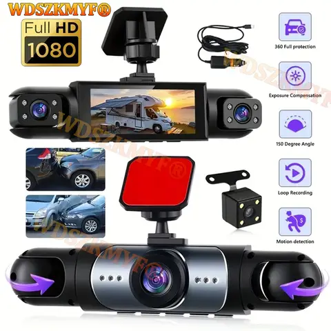 360° Car Dash Cam 4 Channels Video Recorder 1080P Car DVR 3/4 lens Front inside optional Rear View Night Vision Black Box