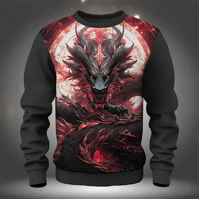 Men's Graphic Dragon Sweatshirts Golf Pullover Sweatshirt Long Sleeve Sweatshirt Crew Neck Fashion Daily Casual 3D Print Holiday