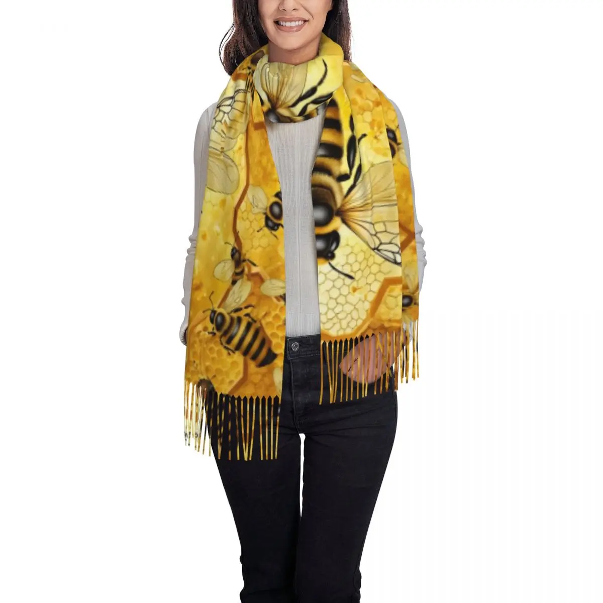 Individuell bedruckter Schal mit Bienen- und Wabenmuster für Damen und Herren, warme Winterschals, Tücher