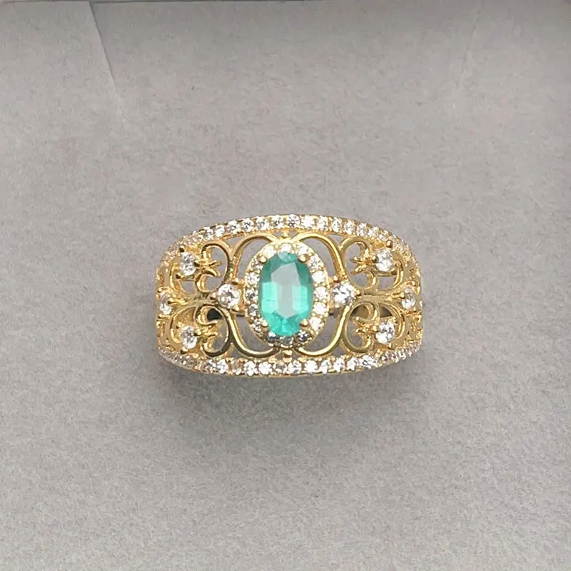 Fine Silver natural Emerald Rings for Women 4mm*6mm 0.5ct Natural Emerald Solid 925 Silver Emerald Jewelry