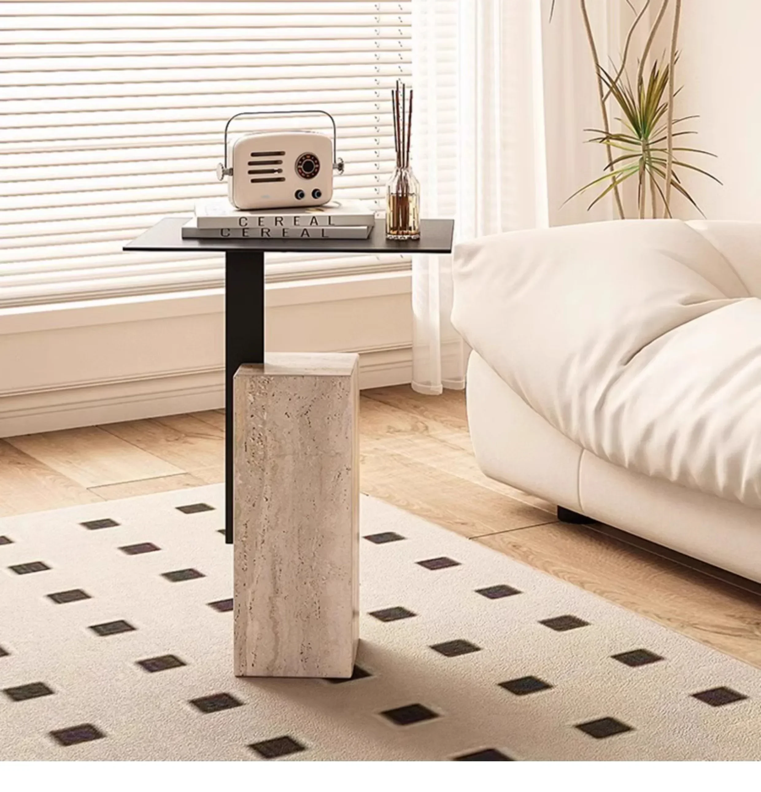 JJsmt1 Nordic Cream Wind Tunnel Stone Edge Living Room Sofa Creative Light Luxury Corner Marble Square Small Coffee Table