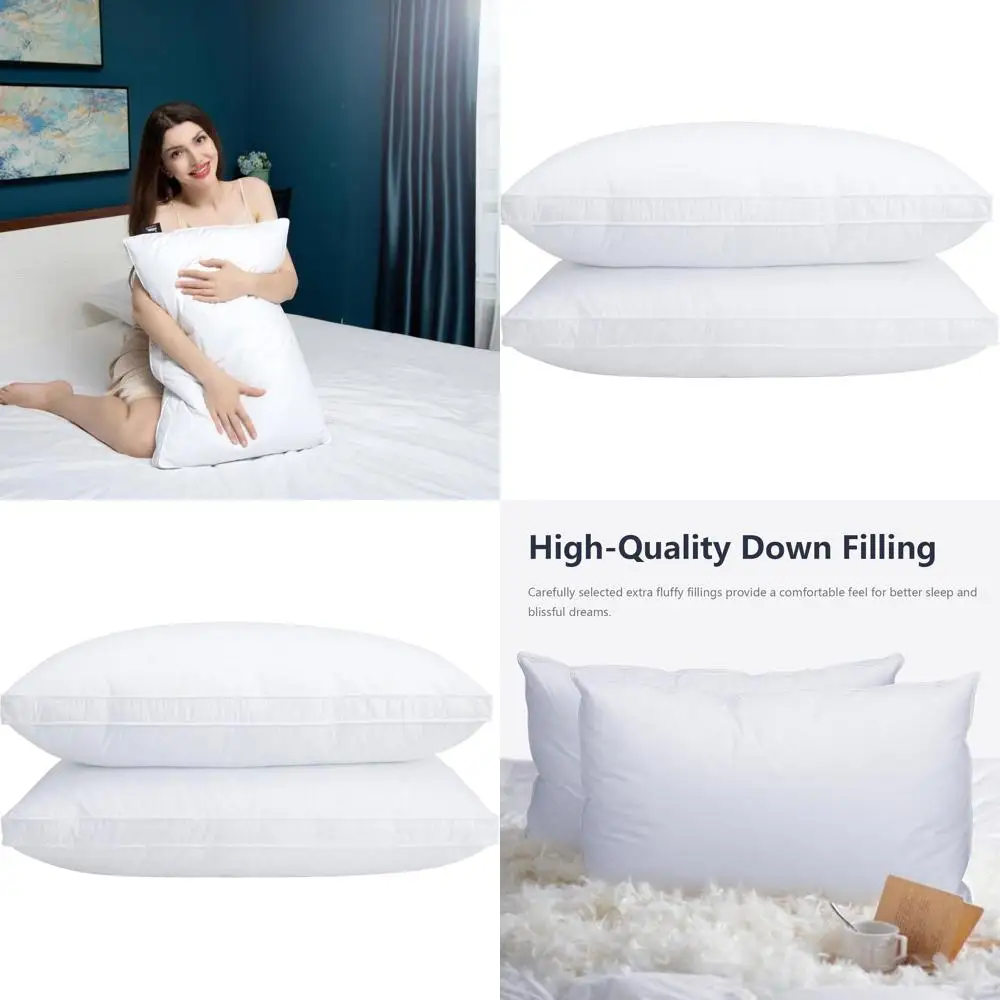 

King Size Goose Down & Feather Blend Pillows Set of 2 - 600 Fill Power, 100% Cotton, Hypoallergenic Luxury