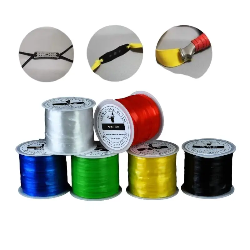 【IIOO】10Pcs Flat Rubber Bands Colorful Amber Belt Elastic Band 20 Meters For Slingshot Pouch Sports Equipment DIY Accessories