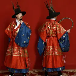 Hanfu Hat Male Tang Dynasty First Coat Hair Bead String Ming Dynasty Big Hat Flat Top Flying Fish Coat Round Neck Robe Hat