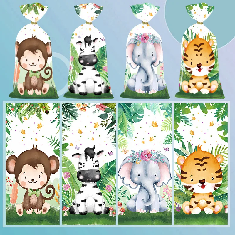 50Pcs Jungle Animals Candy Gift Pack Biscuit Packaging Bag Gift Pack Birthday Party Decoration Baking Supplies