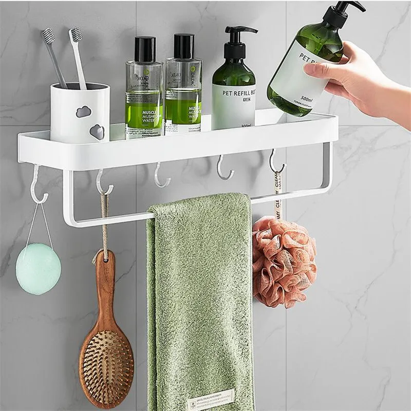 Bathroom Shelf Bath Shower Shelf Aluminum White Bathroom Shampoo Holder Corner shelf Wall Mounted Kitchen Storage holder