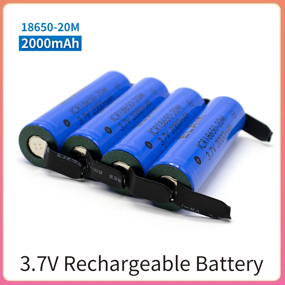 ICR18650-20M baterai isi ulang 3.7V 2000mAh 18650 baterai lithium-ion isi ulang senter lampu kuat + nikel DIY