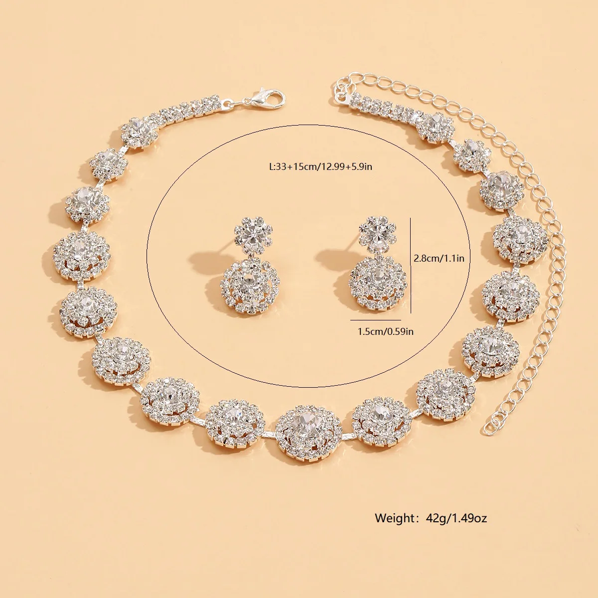 Light Luxury Flowers Jewelry Set for Women Banquet Flash Crystal Necklace Earrings Sets Gifts Wedding Anniversary Accessories