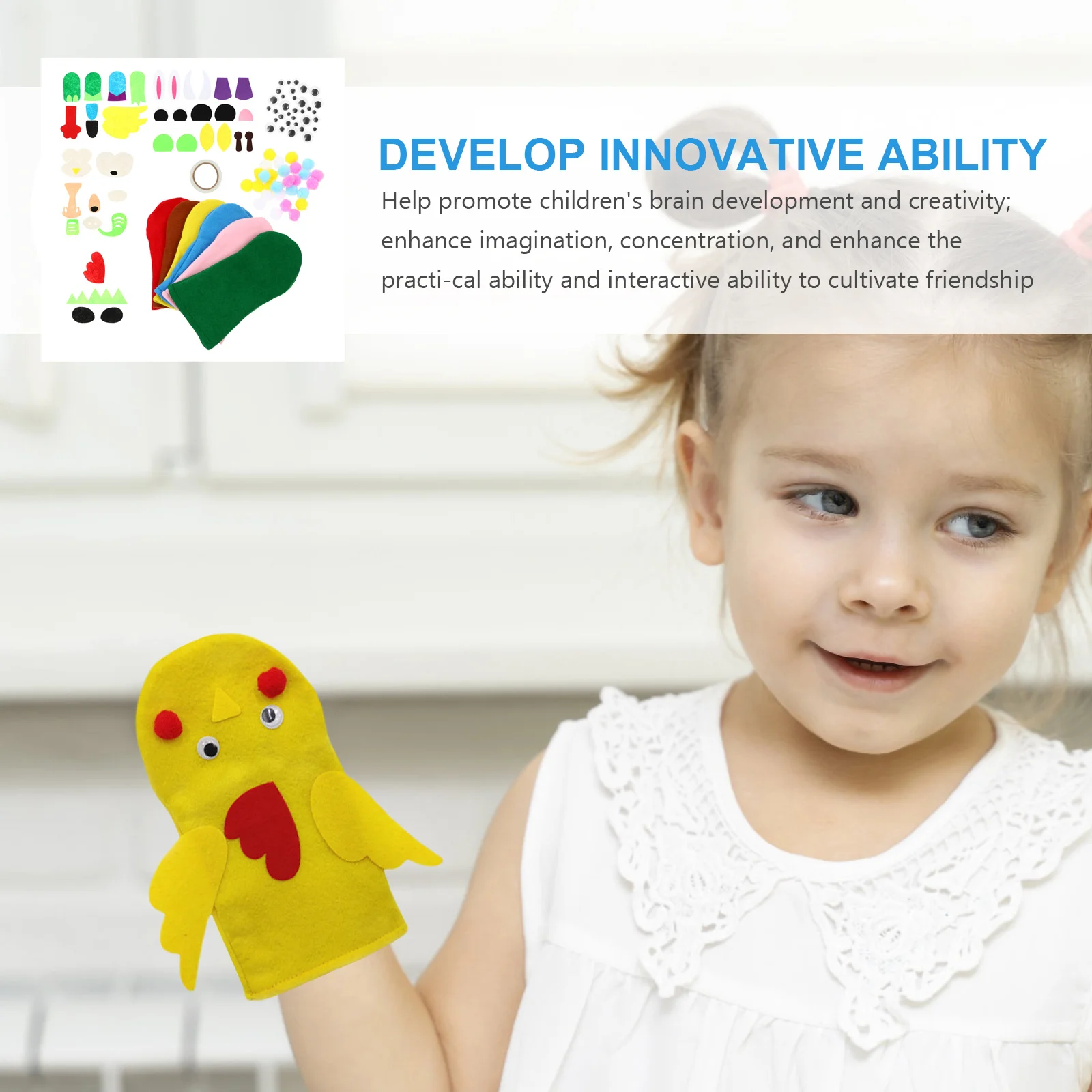 6Sets Hand Puppet Making Kit Adorable Die-Cut Accessories for Kids DIY Crafts Kindergarten Art Projects Felt DIY Crafts Kit