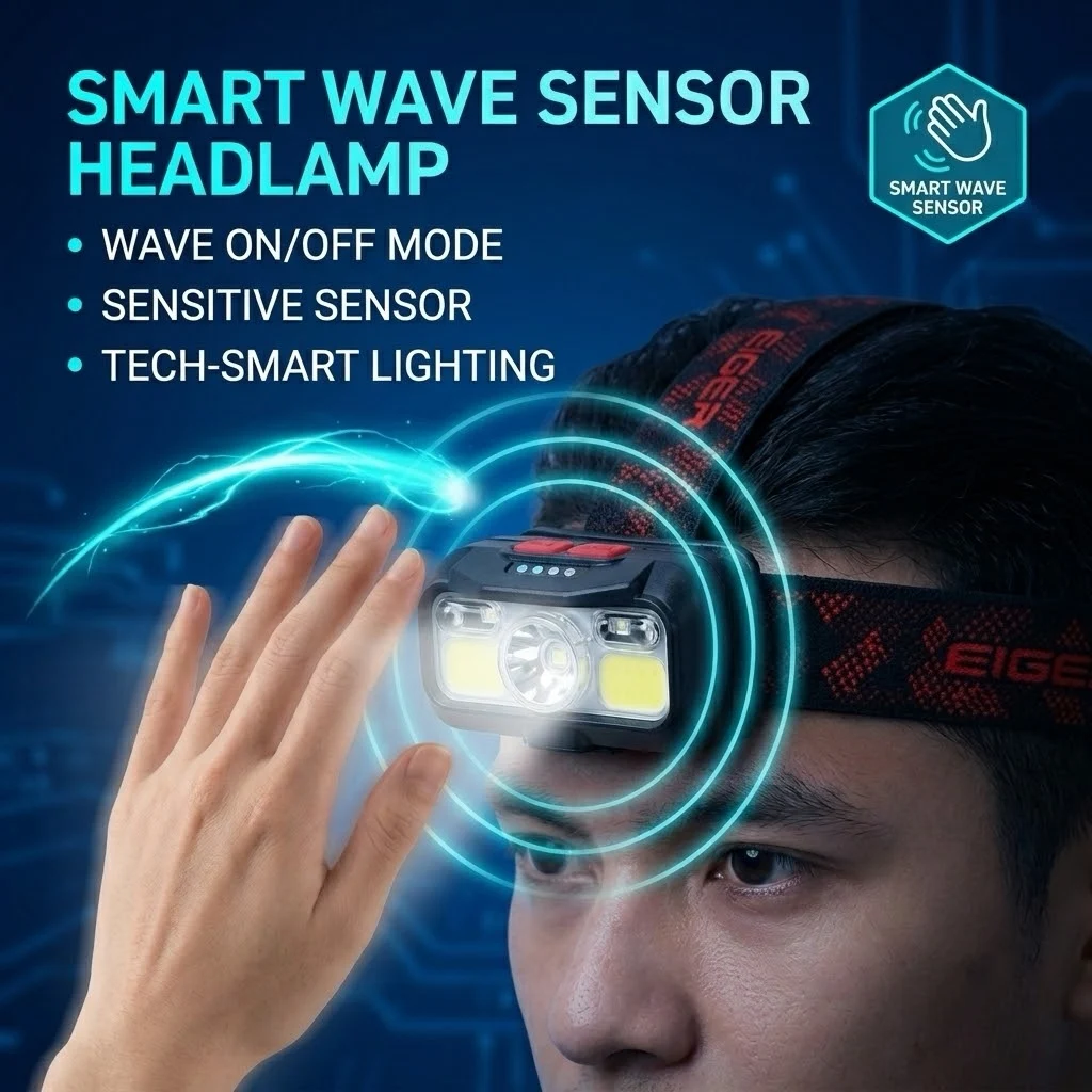1000mAh Rechargeable Sensor Headlamp LED Headlight XPG COB Hands Free Work Light for Camping Repair Car Inspection Workshop