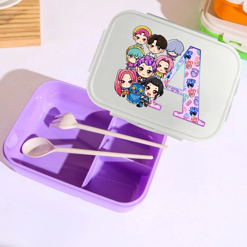 

26letters KPop Demon Hunters Lunch Box Girl Boy Portable Bento Boxs Student Hermetic Food Crisper Single Layer Capacity Kid Gift