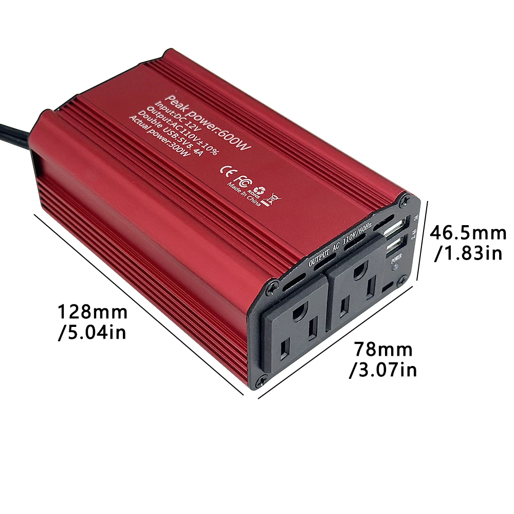 Convertisseur de puissance de voiture USB, onduleur de puissance nominale, adaptateur de voiture, prise multifonction améliorée, 300W, 110 W, DC 12V à AC 600 V, Patricia Power