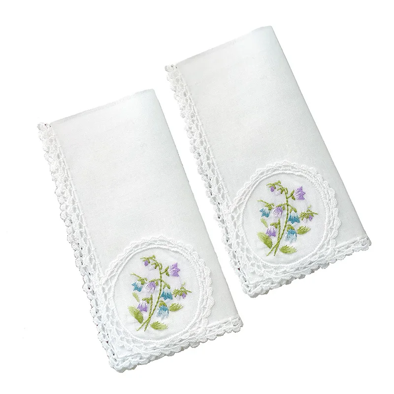 2 PCS Lanling Flor Bordado à Mão Fio de Algodão Presente Lenço de Casamento