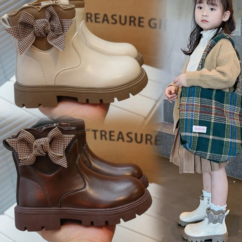 Girl Velvet Boots Autumn New Collection Child British Style Flat Boot Women Fashion Boot Anti Slip Versatile Child Princess Boot