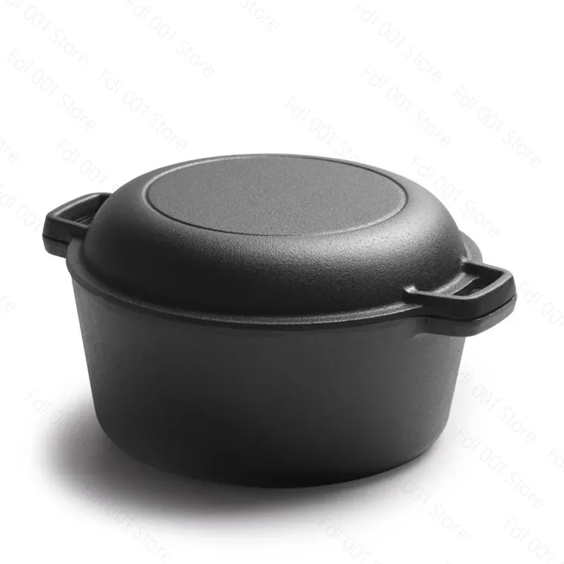 Baking Bread Pot Frying And Stewing 2-in-1 Multifunctional Binaural Pot Deepened Cast Iron Dutch Pot