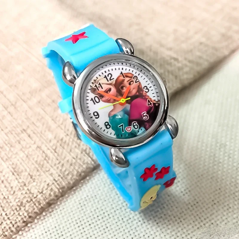 Disney Frozen Cartoon Watches for Children, Pulseira de borracha macia, Relógio de quartzo para crianças, Relógio de menino e menina, Melhores presentes