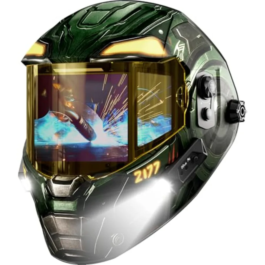 

Intelligent Auto-Shade Welding Helmet with 2 Lights ​,180° Panoramic Auto Darkening,Internal Digital Display,Type-C Charging/Memory/Gradient，1/1/1/1 True Color for Weld Cut Grind