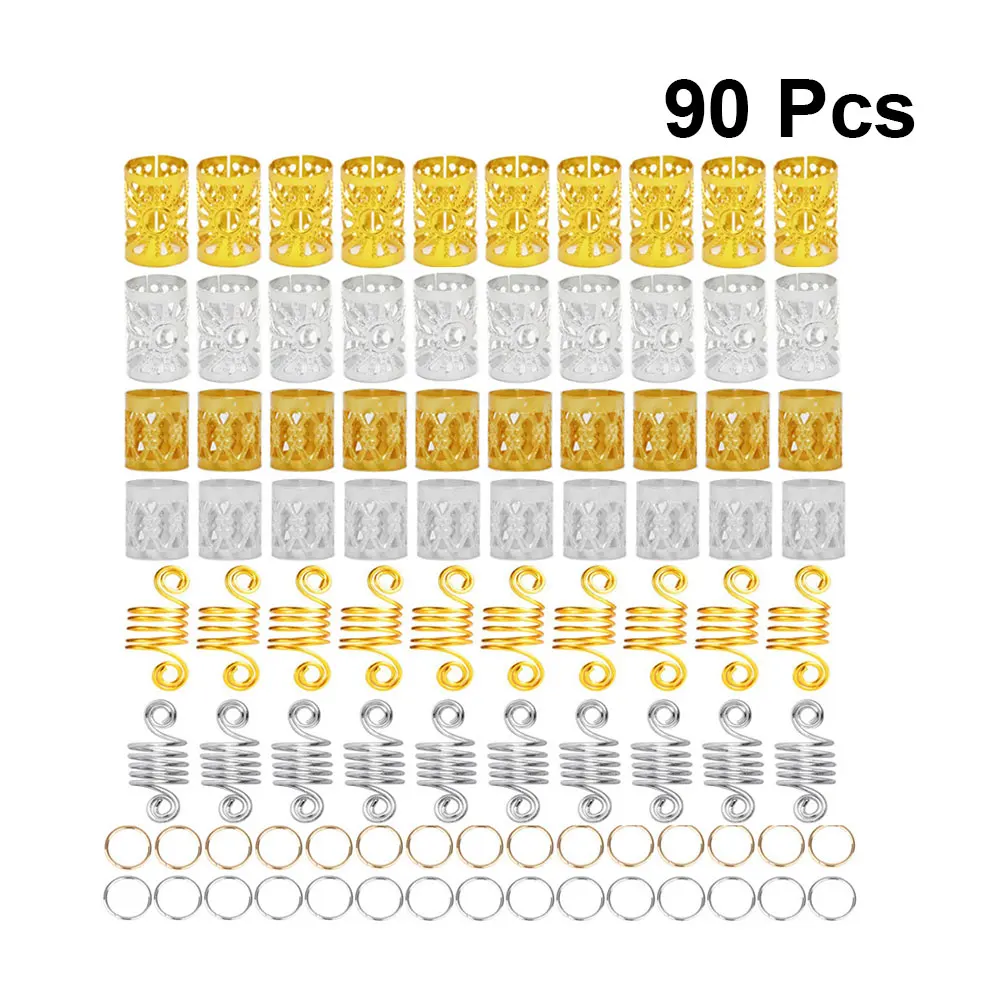 

90 Pcs Hair Cuffs Lightweight Hollow Metal Dreadlock Braiding Beads Crochet Hook Rings Braid Accessories Decorative
